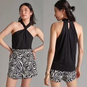 NWT Eri + Ali Anthropologie Twist Neck Halter Top in Black, Sz XS